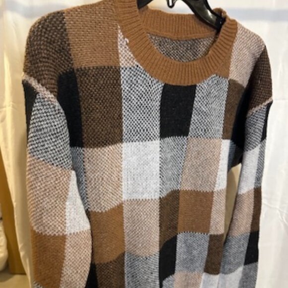 Shein Plaid Patchwork Sweater – Size L - Picture 1 of 2